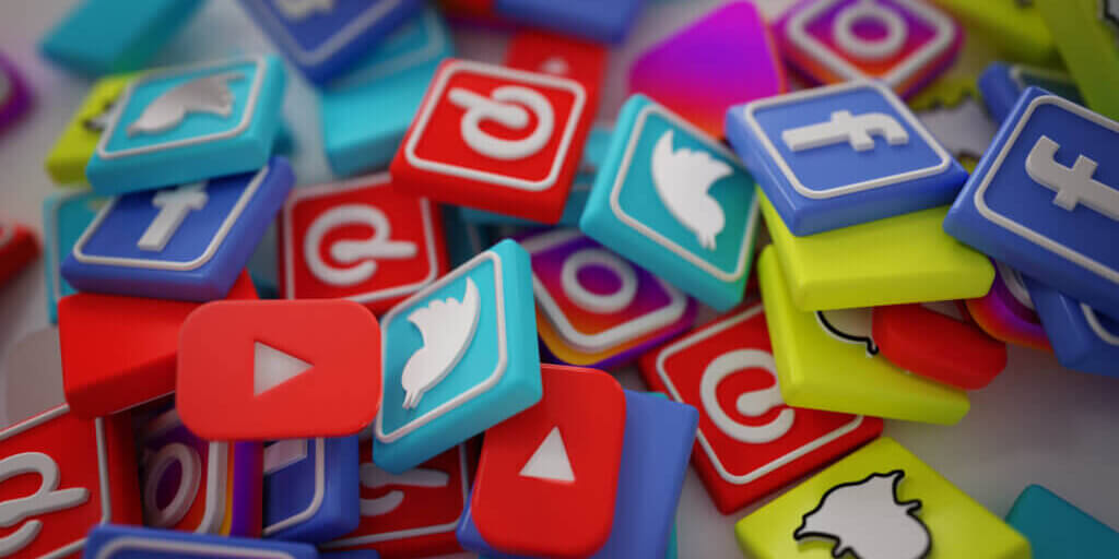 Pile of 3D Popular Social Media Logos