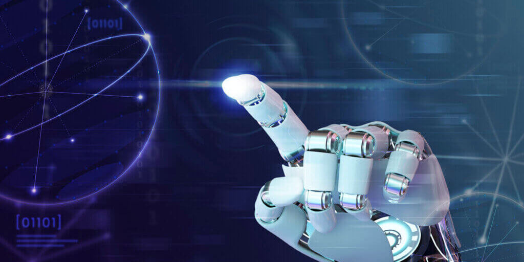 Robot hand finger, AI background technology graphics