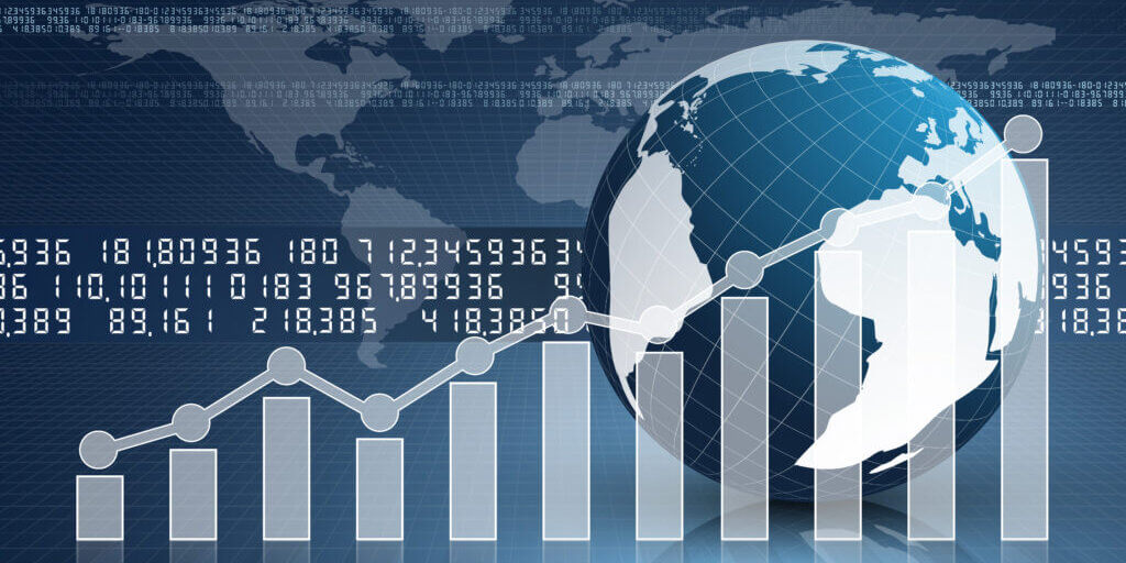 Earth globe with graph. Numbers and world map on blue background.Used clipping and opacity masks.